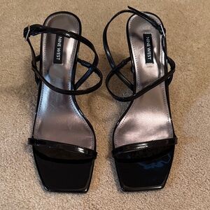 Nine West Glossy Black Strappy Heels